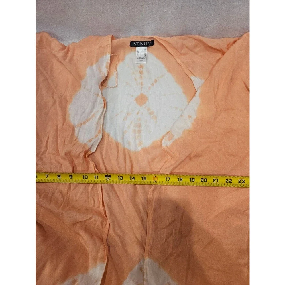 VENUS Tie Dye Kimono Cover Up Orange Peach White Medallion Long Duster One Size
